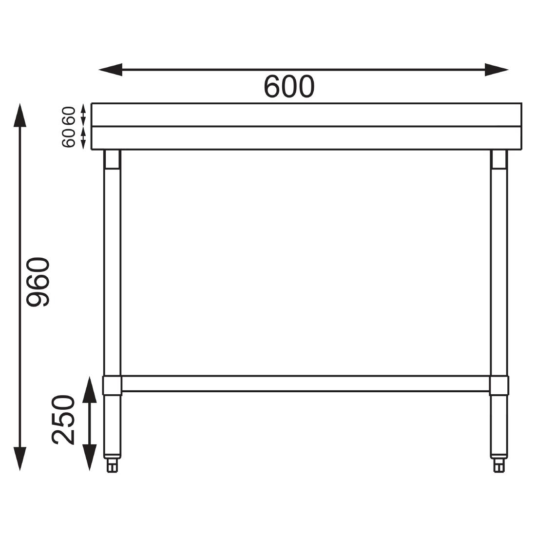 Vogue Stainless Steel Prep Table with Upstand 600mm