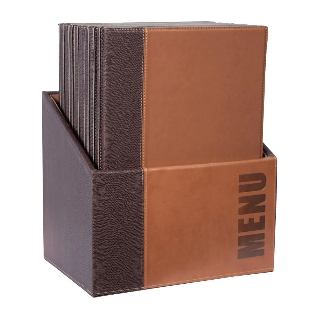 Securit Contemporary Menu Covers and Storage Box A4 Tan - Image 2