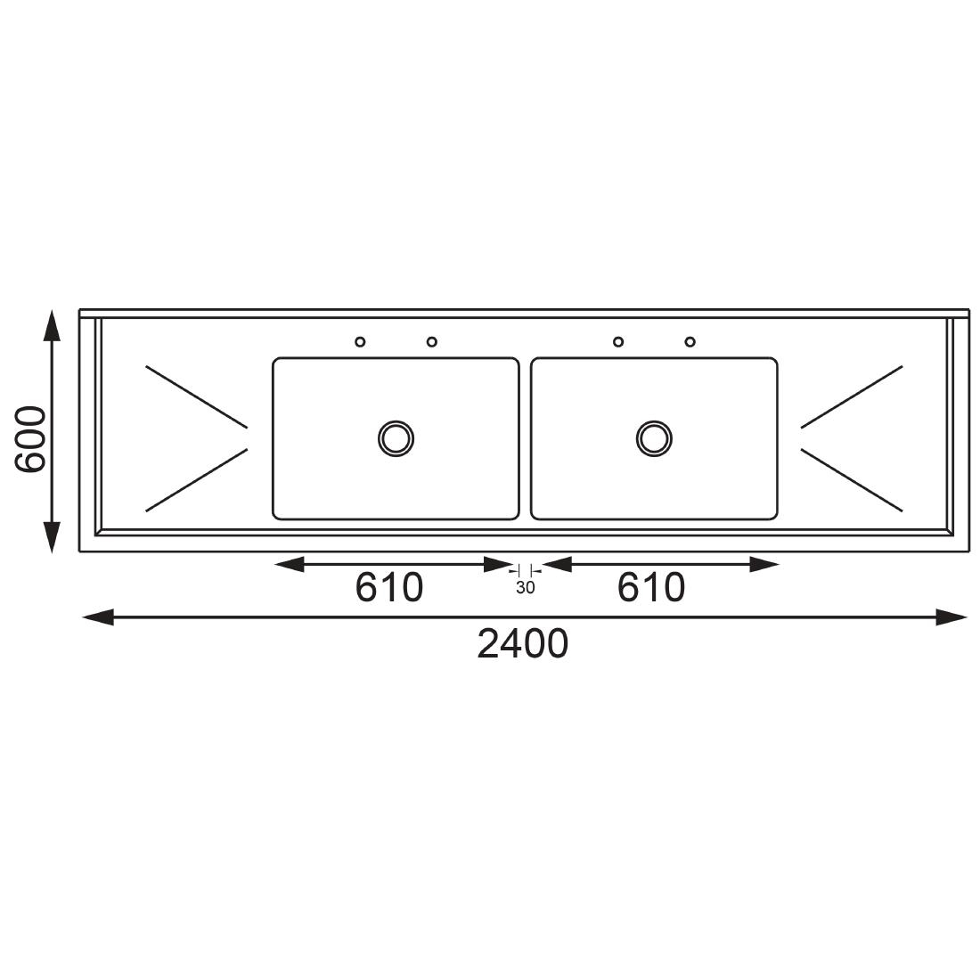 Vogue Stainless Steel Sink Double Bowl and Double Drainer 2400mm