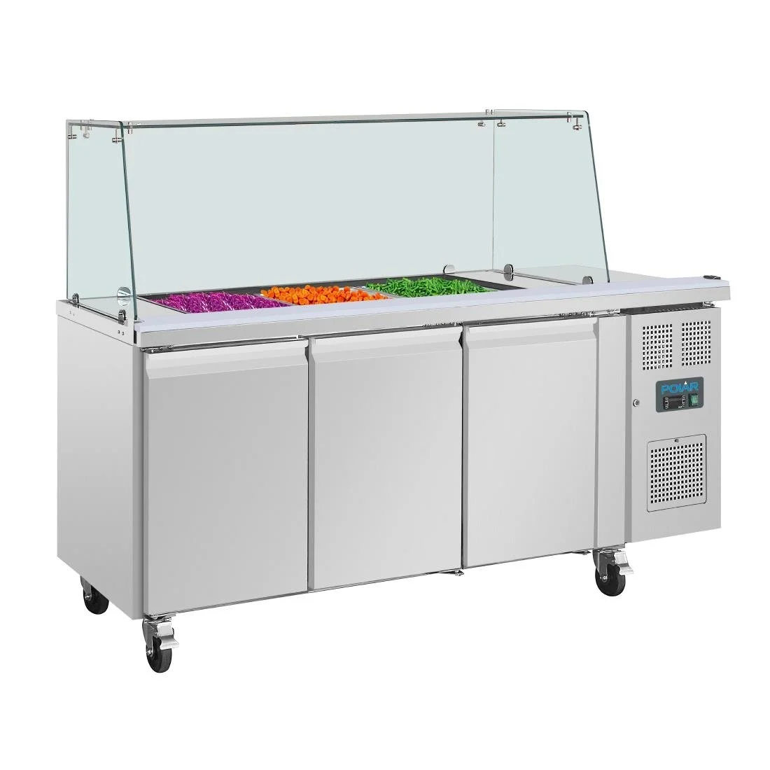 Polar U-Series GN Saladette Counter with Square Sneeze Guard 3 Door - Image 8