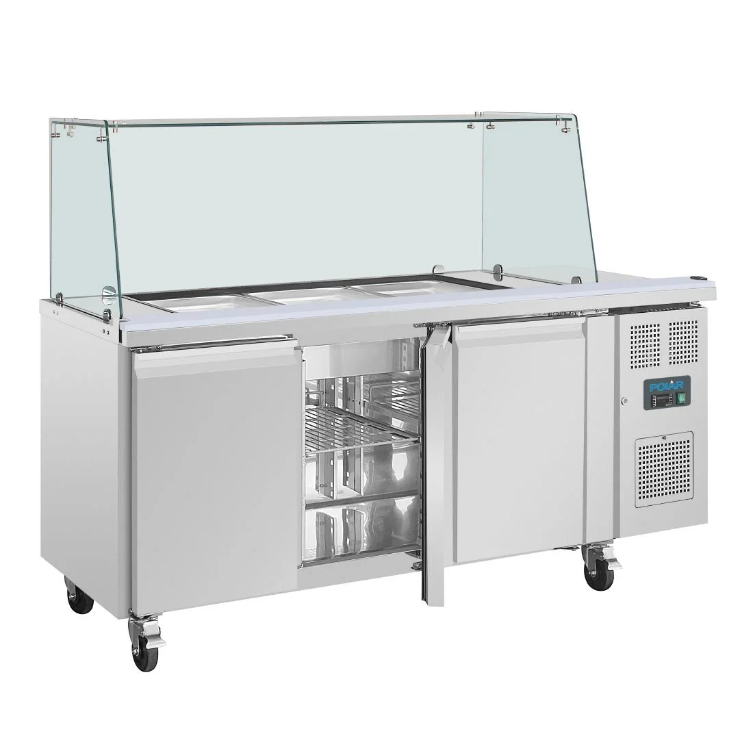 Polar U-Series GN Saladette Counter with Square Sneeze Guard 3 Door - Image 10
