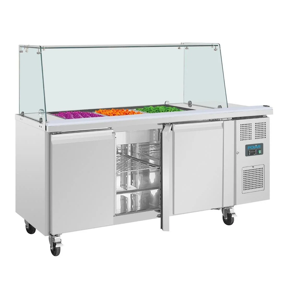 Polar U-Series GN Saladette Counter with Square Sneeze Guard 3 Door - Image 11