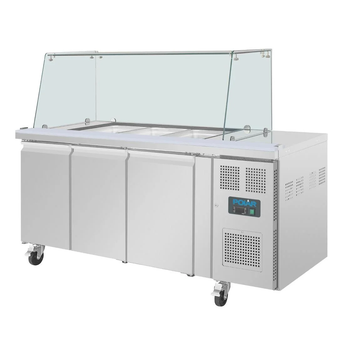 Polar U-Series GN Saladette Counter with Square Sneeze Guard 3 Door - Image 12