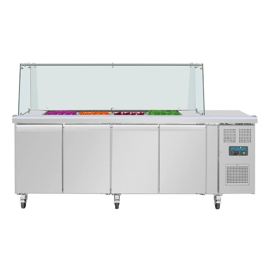 Polar U-Series GN Saladette Counter with Square Sneeze Guard 4 Door - Image 7