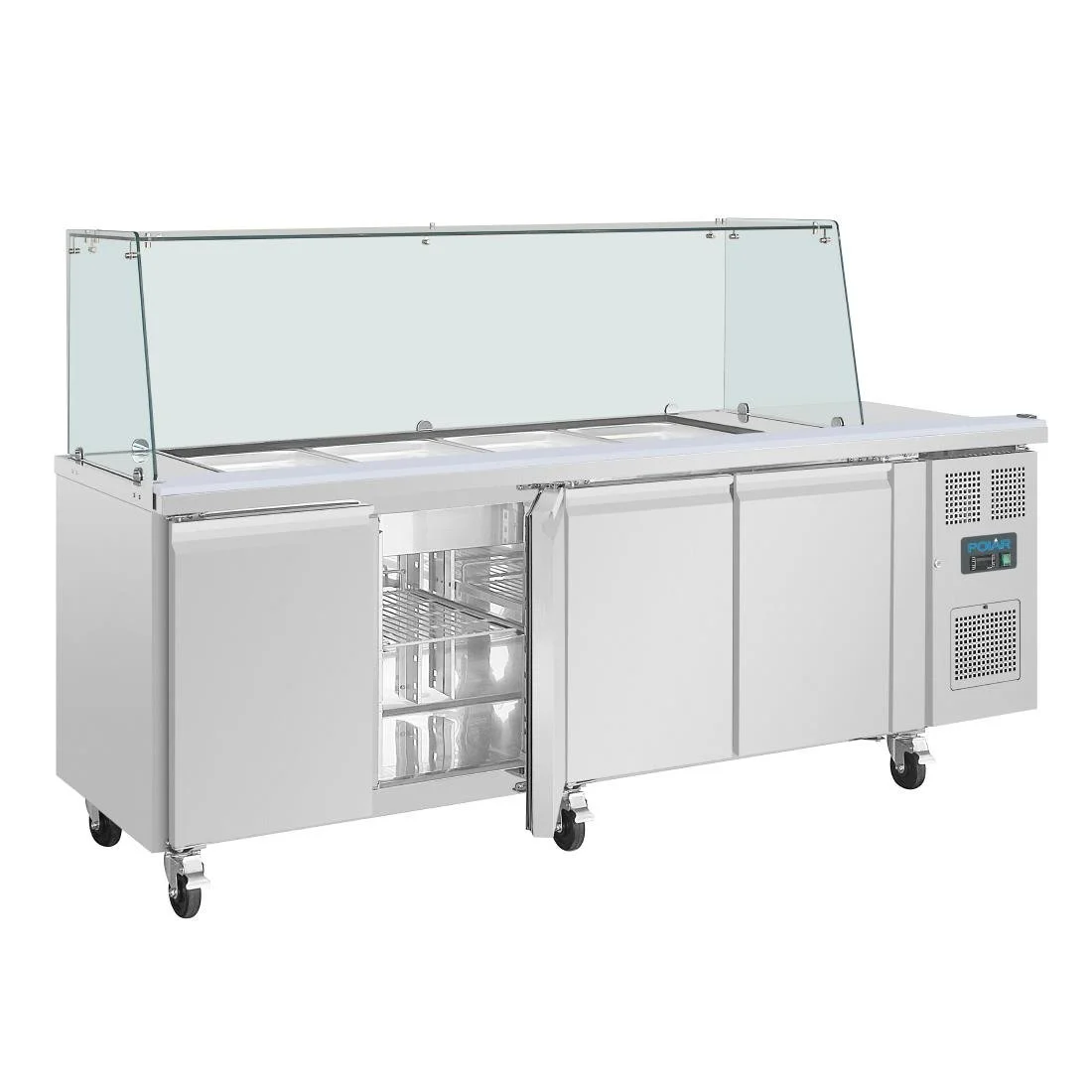 Polar U-Series GN Saladette Counter with Square Sneeze Guard 4 Door - Image 12