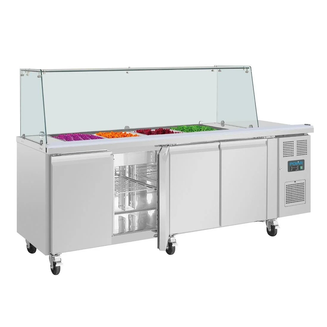 Polar U-Series GN Saladette Counter with Square Sneeze Guard 4 Door - Image 13