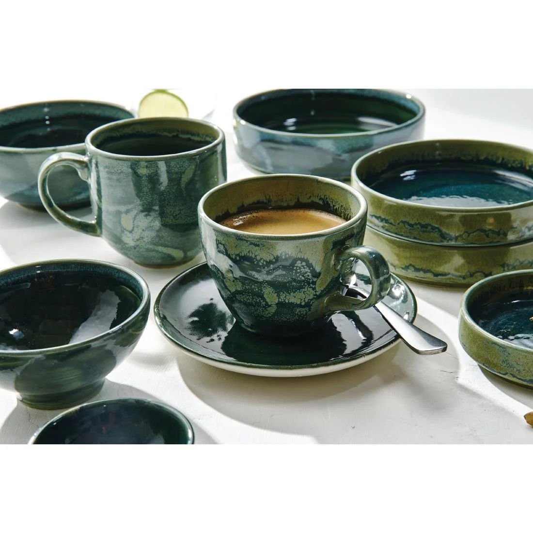 Steelite Aurora Vesuvius Burnt Emerald Round Stacking Trays 203mm (12 Pack) - Image 5