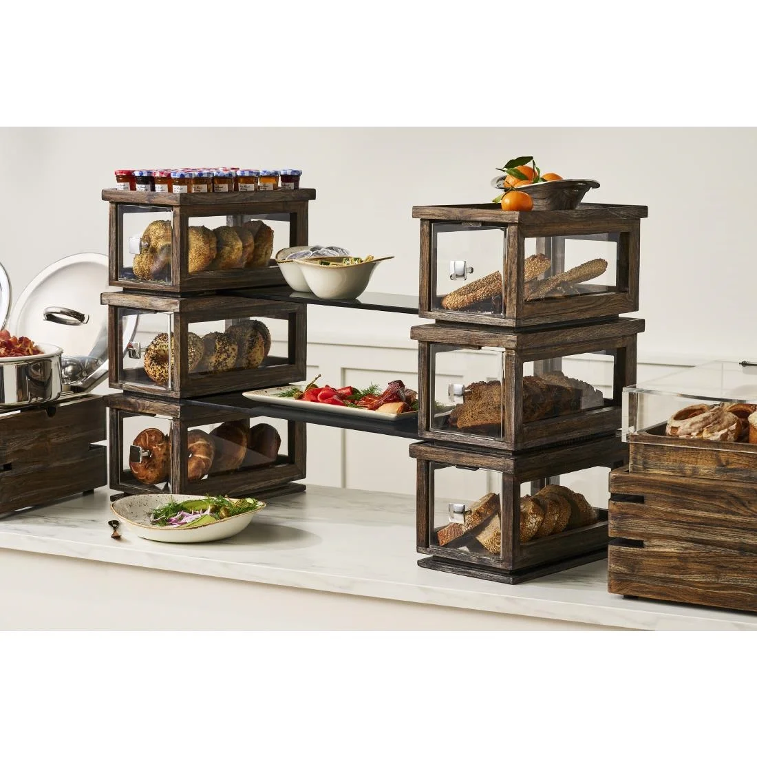 Steelite D.W. Haber Fusion Ash Grey Stackable Bakery Box with Acrylic Drawer - Image 3
