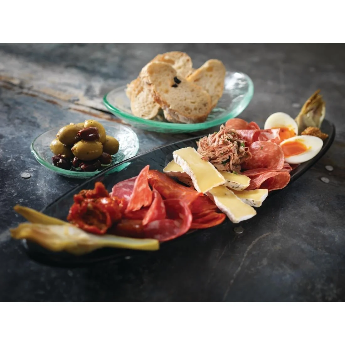 Steelite Scape Smoked Glass Oval Platters 400mm - Image 2