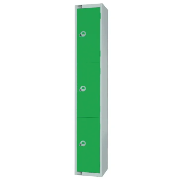 Elite Three Door Coin Return Locker Green