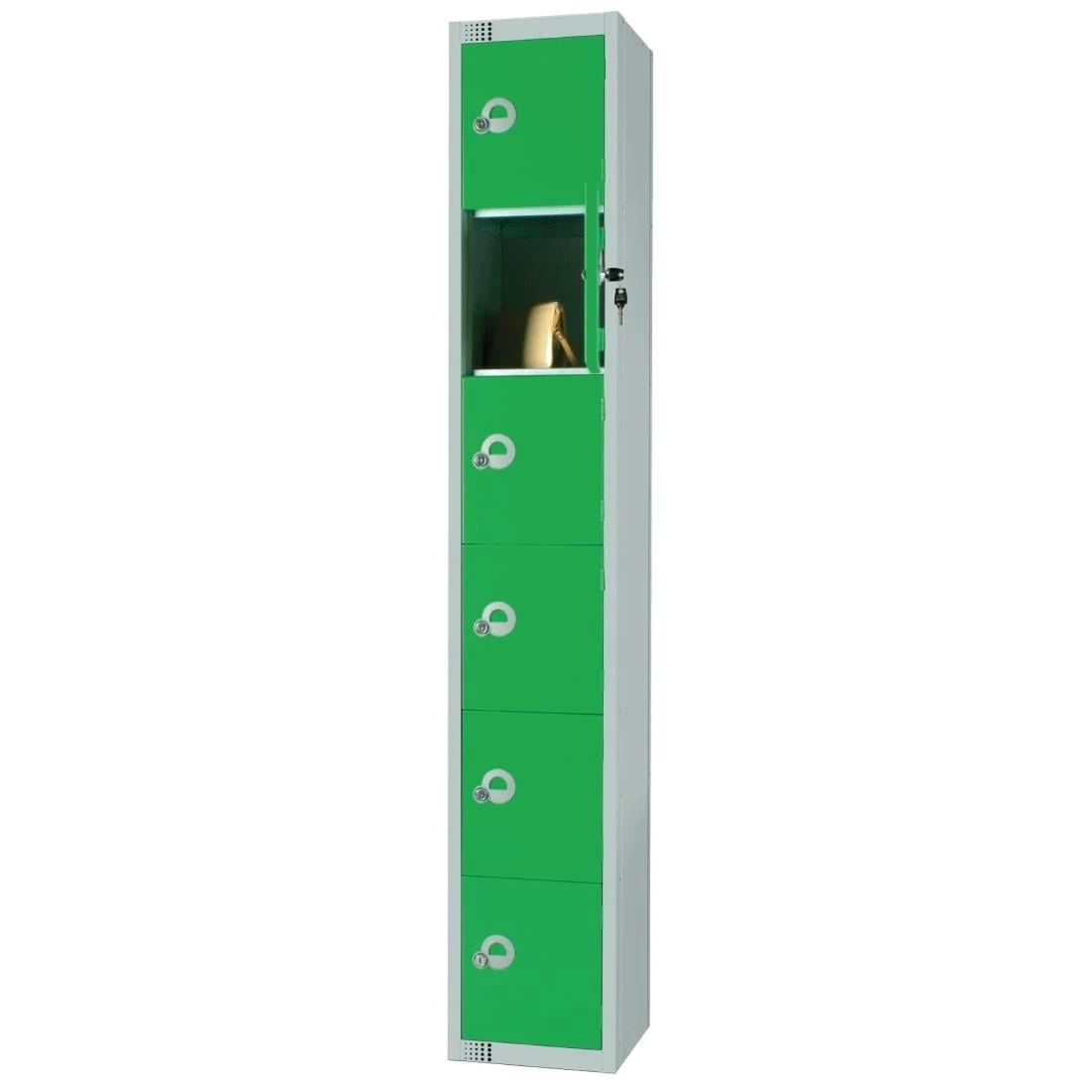 Elite Six Door Coin Return Locker with Sloping Top Green - Image 3