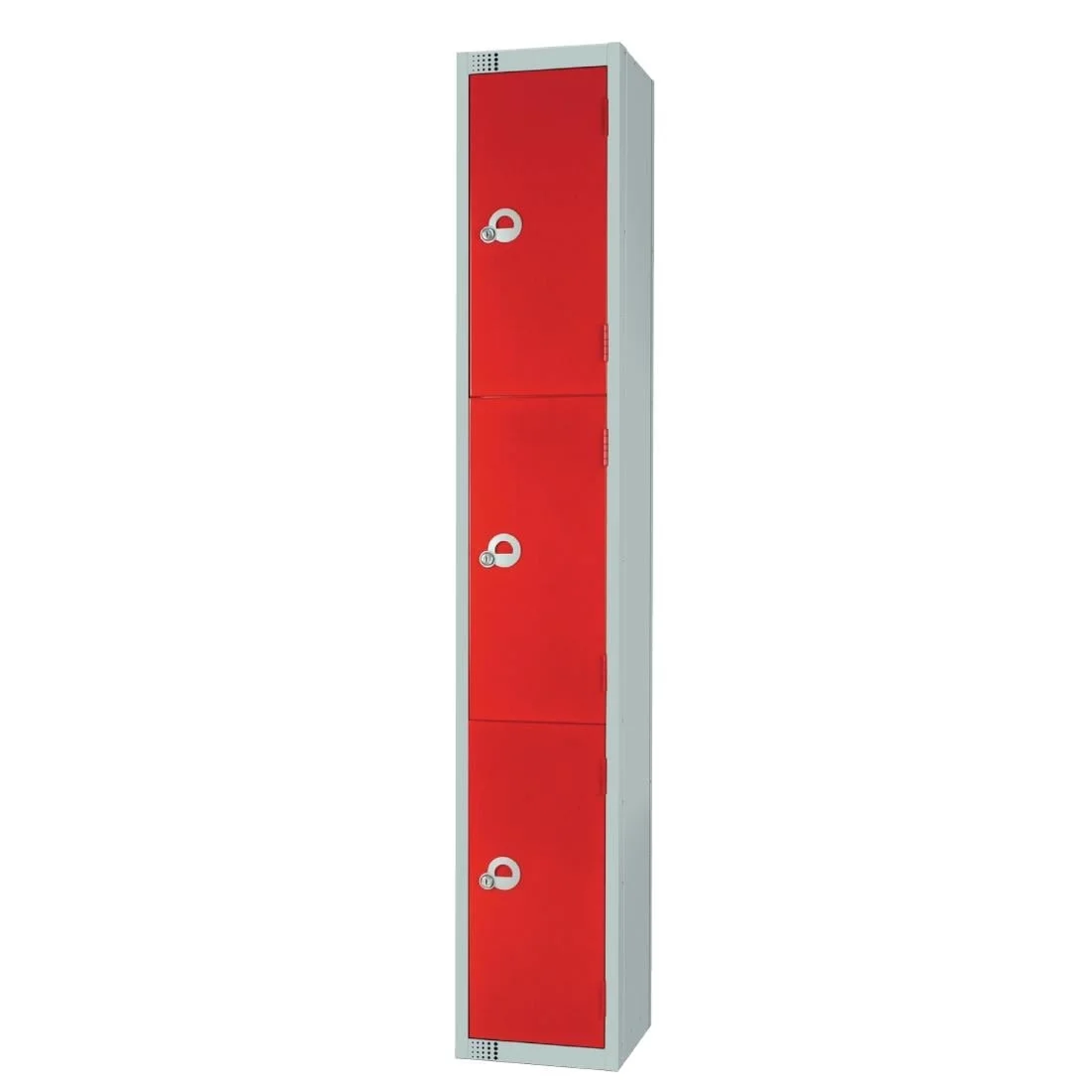 Elite Three Door Coin Return Locker with Sloping Top Red - Image 3