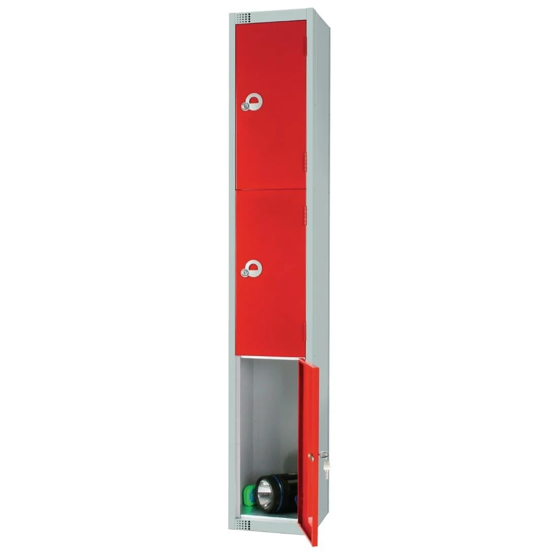 Elite Three Door Coin Return Locker with Sloping Top Red - Image 4