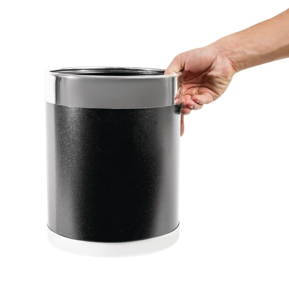 Bolero Black Waste Paper Bin with Silver Rim - Image 2